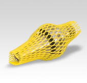 Kunststoff-Netzschutzschlauch in gelb mit verpacktem Werkstück