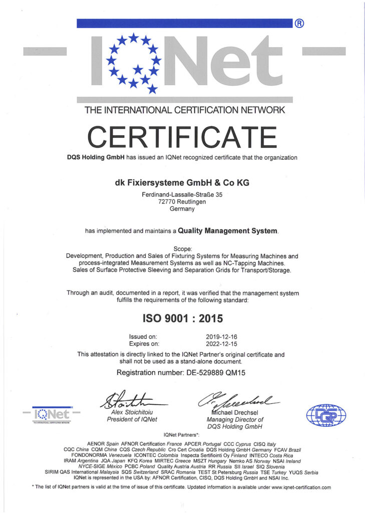 2019 2022 IQ Net Certificate ISO 9001 2015 E